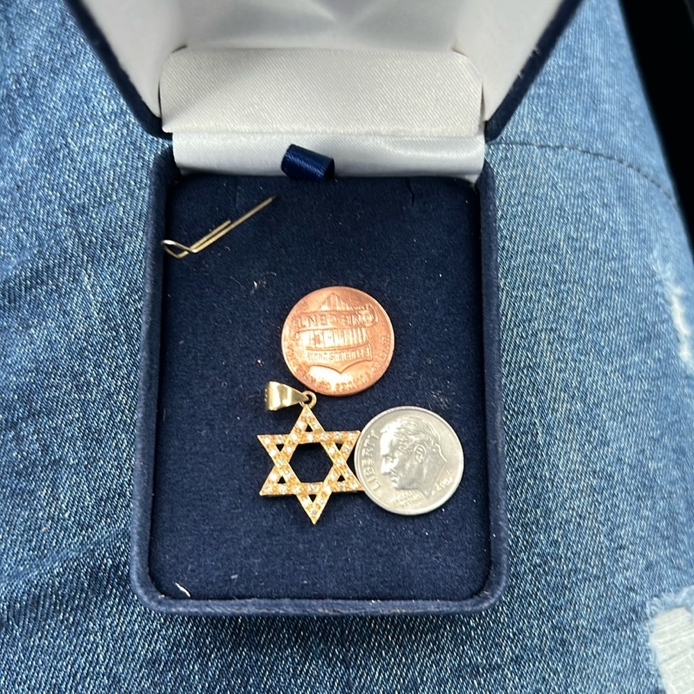 Star of David (18 karat yellow gold with crusted diamond around it).